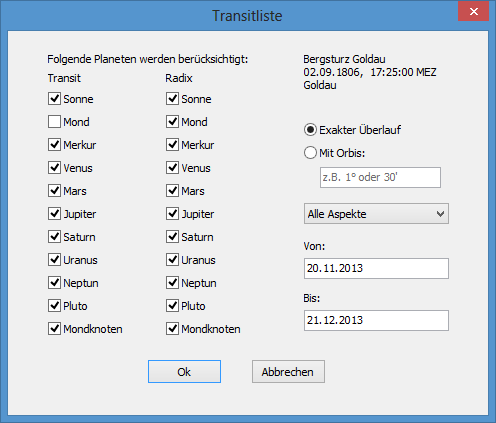 Screenshot: Transitlisten - Einstellungsfenster